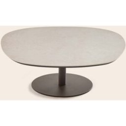 MADURA Table Basse Ismeria Effet travertin et bronze - ECRU 100x100xH36 cm