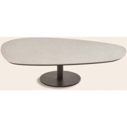 MADURA Table Basse Ismeria Effet travertin et bronze - ECRU 120x80xH30 cm