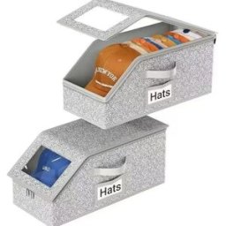 INF Boîte de rangement pour chapeaux en PVC - Organiseur pliable grande capacité avec couvercle zippé, gris, 42x22x17cm