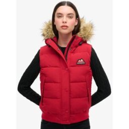 Superdry Femme Doudoune Sans Manches en Fausse Fourrure Everest Rouge Taille: 40
