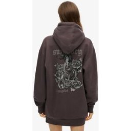 Superdry Femme Robe à Capuche et Strass Effet Tatouage Noir Taille: 10-12