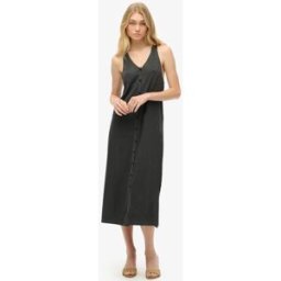 Superdry Dames Noir Robe de Plage Mi-Longue en Jersey, Taille: 44