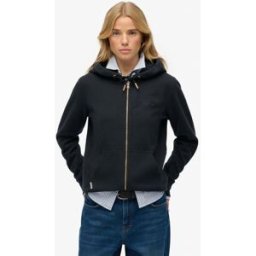Superdry Femme Sweat à Capuche Zippé et Semi-brossé à Logo Essential Navy Taille: 34