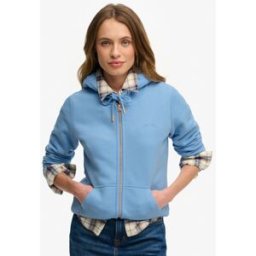 Superdry Femme Sweat à Capuche Zippé et Semi-brossé à Logo Essential Blue Taille: 42