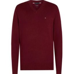 Tommy Hilfiger Pull à Col En V Pima Deep Red L Homme