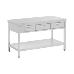 Table de travail inox - PREMIUM - 150 x 60 cm - 400 kg - 3 tiroirs - Royal Catering