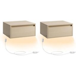 VASAGLE Tables de Chevet Suspendues, Beige Naturel / 2