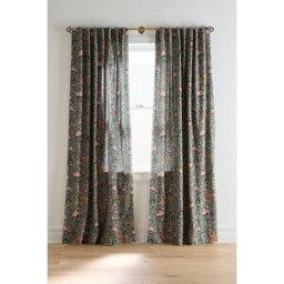 Rideau en coton tissé imprimé oiseau Wren en Blue taille: 50" x 108" chez Anthropologie