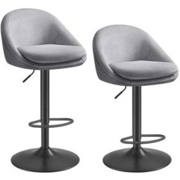 VASAGLE Lot de 2 tabourets de bar pivotant à 360°, Gris Tourterelle / PU premium + Velours doux