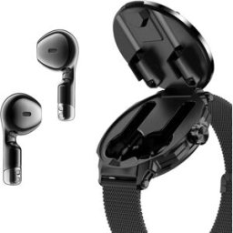 INF Montre 2-en-1 TWS avec écouteurs True Wireless intégrés, Bluetooth 5.3, écran 1.46inch TFT, NFC et prise en charge Alipay Le noir
