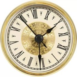 INF Insert d'horloge à quartz encastrable - cadran romain décoratif 70mm, lentille acrylique dorée et lunette en acier