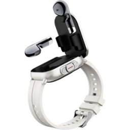INF Montre TWS 2-en-1 avec écouteurs intégrés, écran tactile 2.01 inch TFT, Bluetooth 5.3, NFC et boîtier de charge magnétique Argent