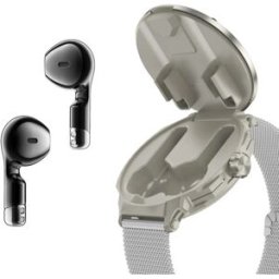 INF Montre 2-en-1 TWS avec écouteurs True Wireless intégrés, Bluetooth 5.3, écran 1.46inch TFT, NFC et prise en charge Alipay Argent