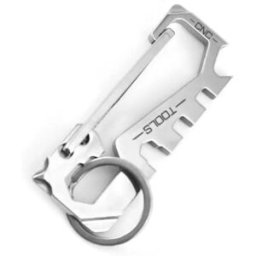INF Porte-clés mousqueton multi-outils 12-en-1 en acier inoxydable – Argent, compact pour randonnée et accessoire voiture