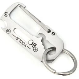 INF Porte-clés multifonction 8-en-1 en acier inoxydable, argenté, compact 5.8cm x 2.8cm