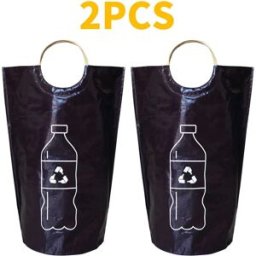 INF Sac de rangement PP rond noir multi-usage 72cm x 38cm x 38cm (lot de 2) - Poubelle portable pour cuisine, buanderie et
