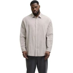 Jack & Jones Chemise à Manches Longues Breeze Linen Plus Size String 5XL Homme
