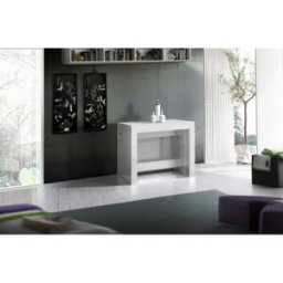 Deladeco Table console extensible contemporaine blanc laqué Montoya Blanc laqué brillant