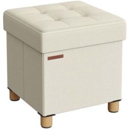 SONGMICS Pouf avec rangement pliable, Blanc Crème / 38P x 38L x 40H cm