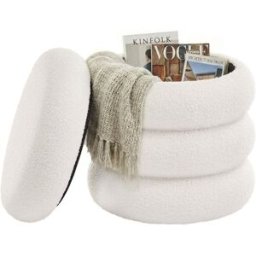 SONGMICS Tabouret pouf rond avec rangement et assise rembourrée