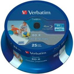 Verbatim Bd-r Blu-ray 25gb 6x Dl Large Imprimable Cb 25 Unités White / Blue One Size unisex
