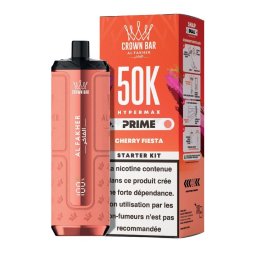 Puff Hypermax Prime 50K Crown Bar Al Fakher (Nicotine : 6 mg - Saveur : Cherry Fiesta)