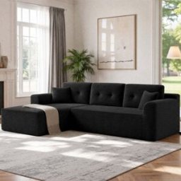 VASAGLE Canapé d'angle modulable avec grande méridienne confortable, Noir / grande méridienne à gauche