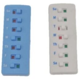 INF Suivi de pilules réutilisable et autocollant rappel de médicament - Ensemble 2 pièces blanc-bleu, traqueur compact en ABS