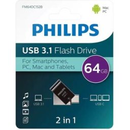 Philips Clé Usb 2 In 1 64gb Otg Usb C+usb 3.1 Black One Size unisex
