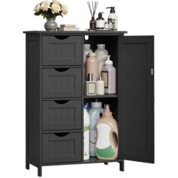 VASAGLE Meuble de salle de bain sur pied, Noir D'encre / 4 Tiroirs (30P x 55L x 82H cm)