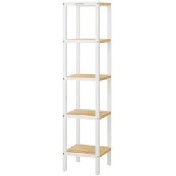 SONGMICS Étagère de salle de bain à 5 niveaux en bambou, Blanc Nuage + Beige Naturel