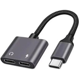 INF Câble adaptateur Type-C vers USB-C deux-en-un PD60W avec sortie audio DAC, boîtier ABS+TPE, gris