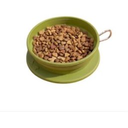 INF Bol de voyage pliable en silicone pour animaux - bol portable pour eau et nourriture avec crochet pour laisse ou sac à dos Vert