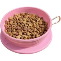 INF Bol de voyage pliable en silicone pour animaux - bol portable pour eau et nourriture avec crochet pour laisse ou sac à dos Rose