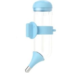 INF Bouteille d'eau suspendue 350ml pour animaux - Distributeur sans goutte, montage à vis sécurisé, plastique, couleurs Bleu