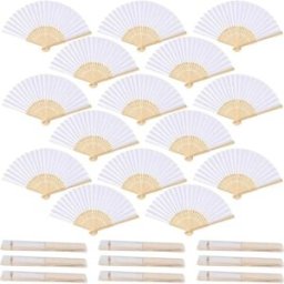 INF Éventails pliables en bambou et papier - Lot de 10, faces blanches vierges pour impression DIY, cadeaux rétro portables