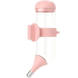 INF Bouteille d'eau suspendue 350ml pour animaux - Distributeur sans goutte, montage à vis sécurisé, plastique, couleurs Rose