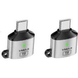 INF Adaptateur TYPE-C vers TF (microSD) USB 3.0 Pack de 2 - Lecteur de carte compact en PVC et aluminium, compatible avec Apple Argent