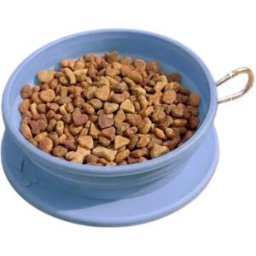 INF Bol de voyage pliable en silicone pour animaux - bol portable pour eau et nourriture avec crochet pour laisse ou sac à dos Bleu