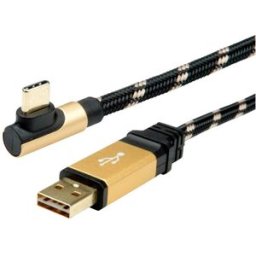 ROLINE GOLD Câble USB 2.0, USB-A mâle reversible - USB-C mâle, 90° coude, 3 m