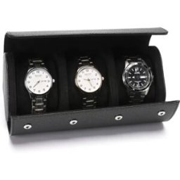 INF Boîte de Rangement pour 3 Montres en Cuir PU Grain Lychee - Étui de Voyage Portable Le noir