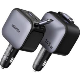 UGREEN Nexode EC604 145W Car Charger Chargeur auto 145 W 3x USB-C®, 1x USB-A QC 4+, Power Delivery 3.0 gris pour voiture, pour camion câble USB-C® enroulable