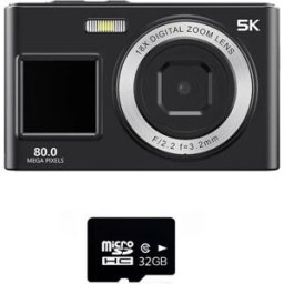INF Appareil photo numérique double écran avant et arrière, écran 8-inch, vidéo 5K, photo 80 000 000 pixels, zoom 18x, carte TF Le noir