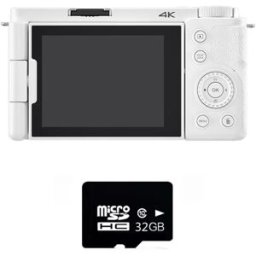 INF Appareil photo numérique W11 12x zoom optique - 4K, 64MP, écran inclinable 270°, flash intégré, carte TF 32GB Blanc