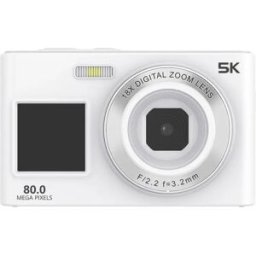 INF Appareil photo numérique C6S à double écran avant-arrière - Vidéo 5K, 80,000,000 pixels, Zoom numérique 18x, écrans doubles Blanc