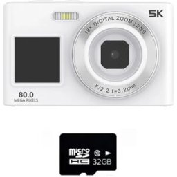 INF Appareil photo numérique double écran avant et arrière, écran 8-inch, vidéo 5K, photo 80 000 000 pixels, zoom 18x, carte TF Blanc