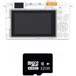 INF Appareil photo sans miroir 12X zoom optique - Écran tactile rabattable, vidéo 4K, photos 72MP, WiFi, carte 32GB TF, blanc