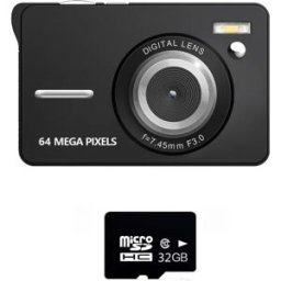 INF Appareil photo étudiant compact type carte avec carte TF 32GB - Vidéo 4K, Photo 64MP, Zoom 18x, Écran 2.8 pouce Le noir