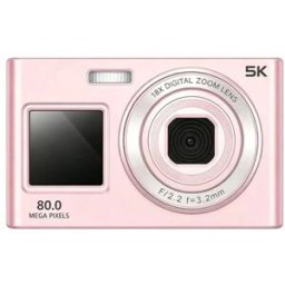INF Appareil photo numérique C6S à double écran avant-arrière - Vidéo 5K, 80,000,000 pixels, Zoom numérique 18x, écrans doubles Rose