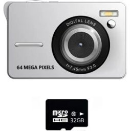 INF Appareil photo étudiant compact type carte avec carte TF 32GB - Vidéo 4K, Photo 64MP, Zoom 18x, Écran 2.8 pouce Argent